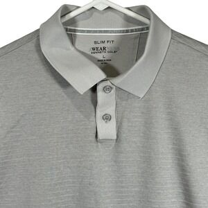 Kenneth Cole Awearness Mens Slim Fit Grey Striped Polo Shirt Large